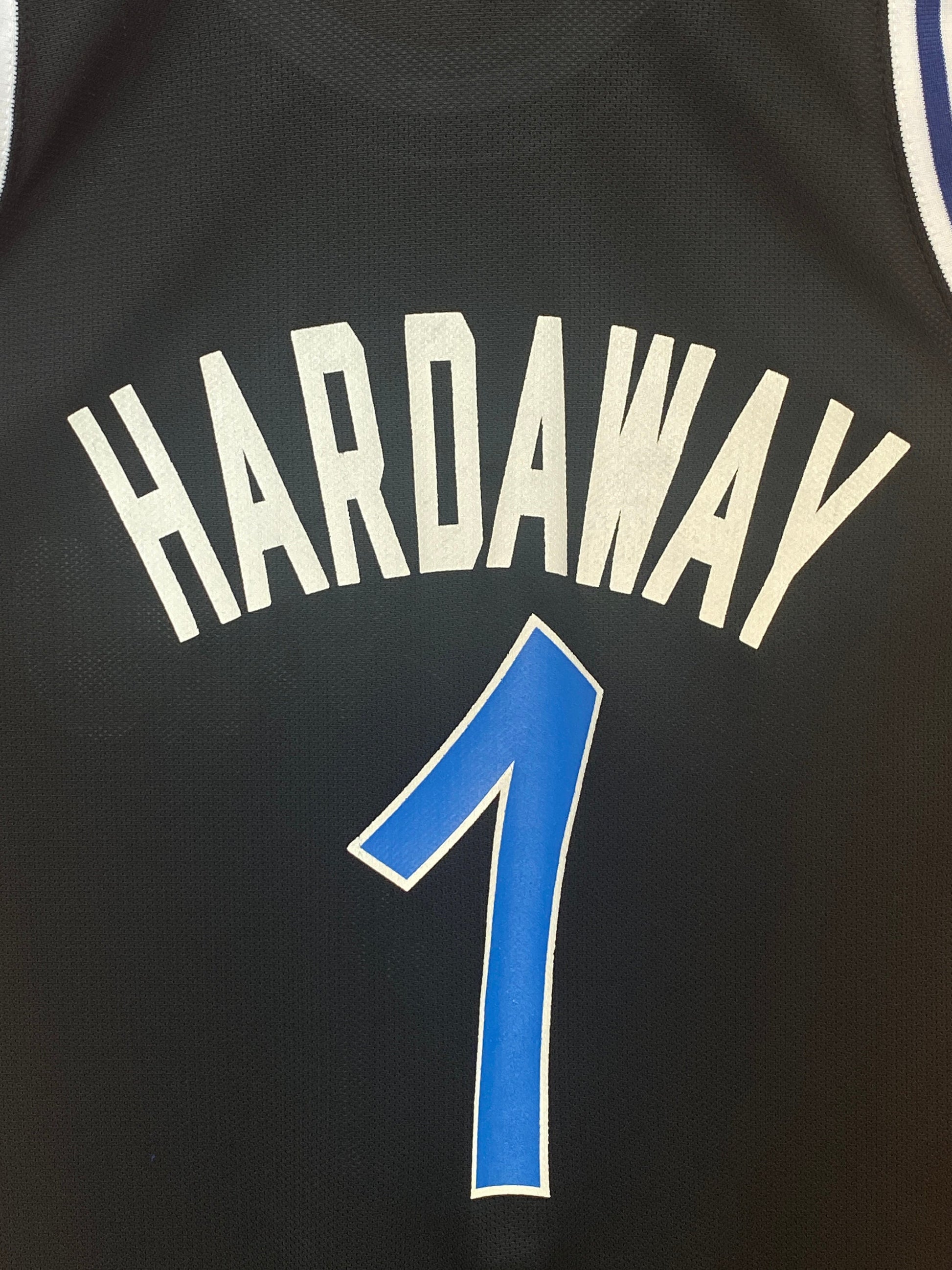 Vintage 90s Orlando Champion NBA jersey with player Hardaway #01, size 48 - BACK view.