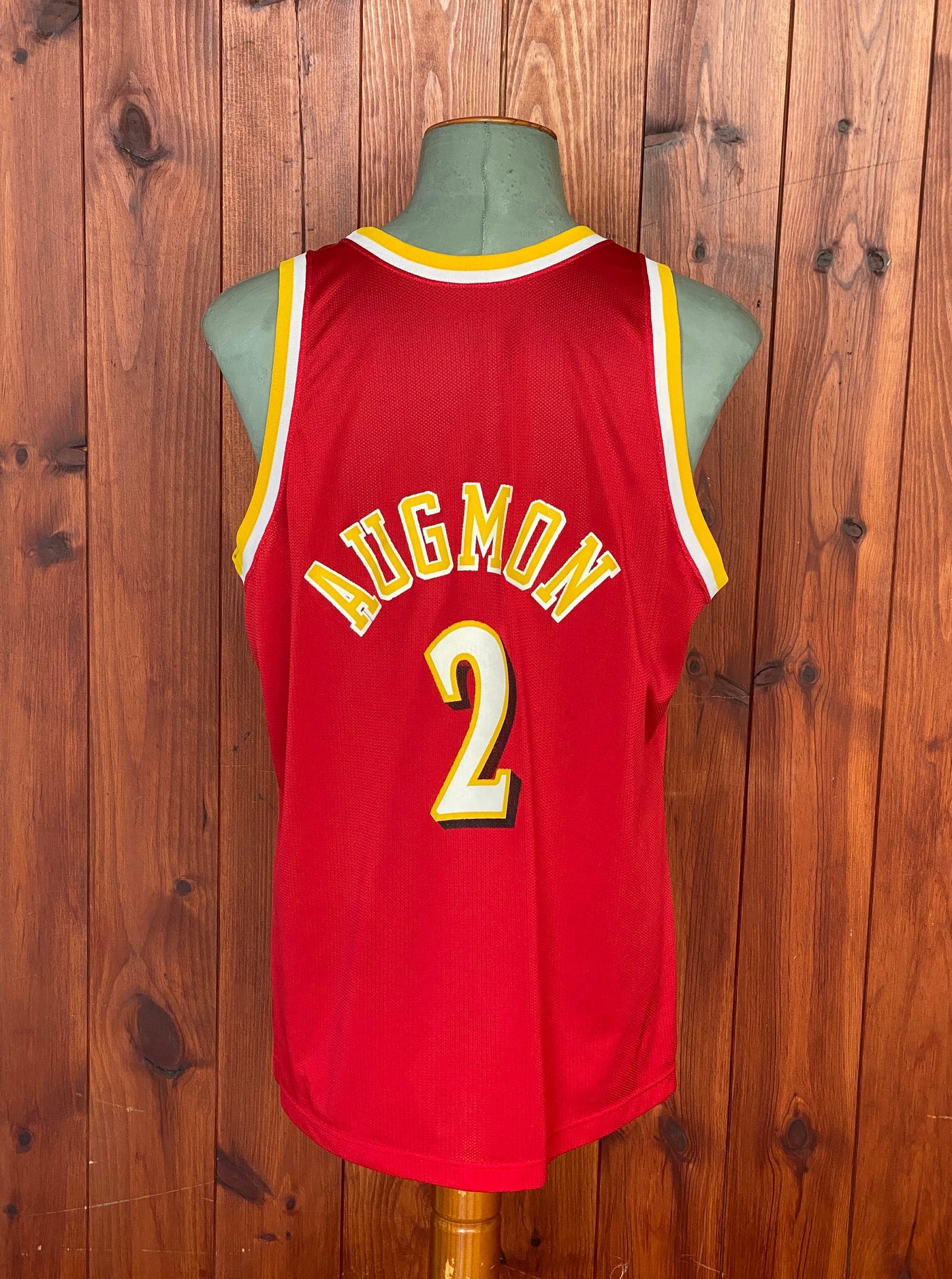 Size 48 Stacey Augmon #2 Hawks 90s Vintage NBA Jersey - Made by Champion in USA - back  View