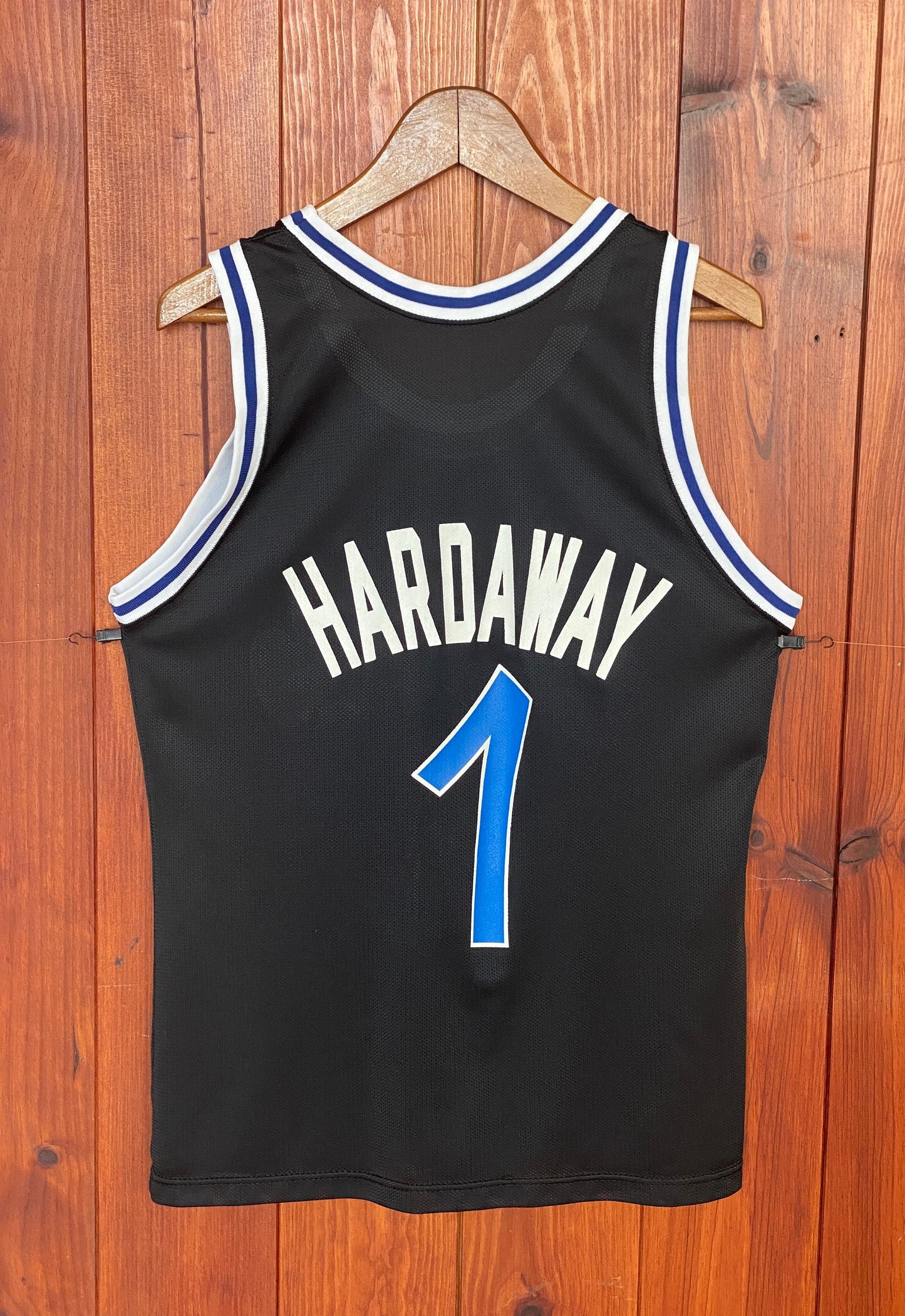 Vintage 90s Orlando Champion NBA jersey with player Hardaway #01, size 48 - BACK view.