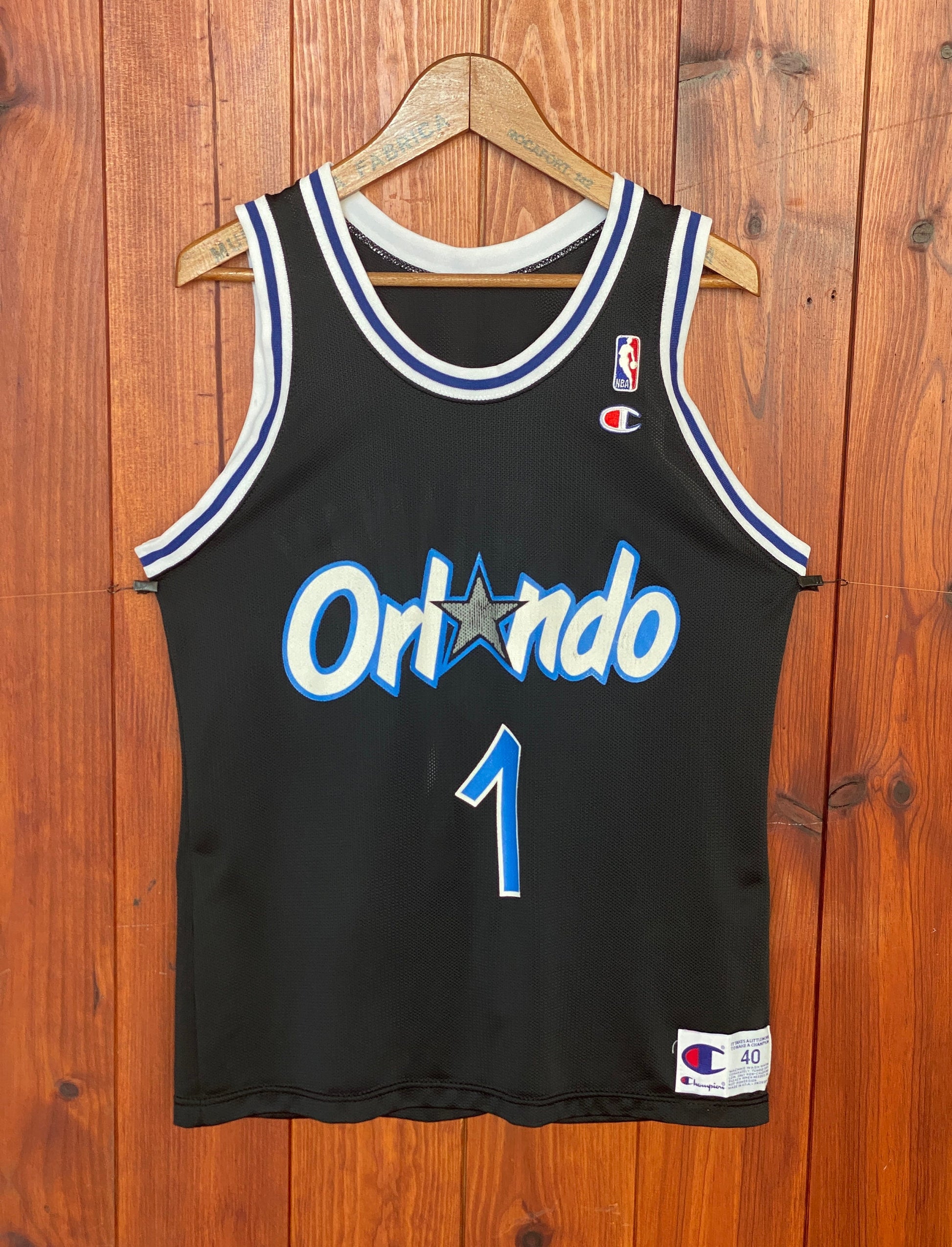 Vintage 90s Orlando Champion NBA jersey with player Hardaway #01, size 48 - front view.