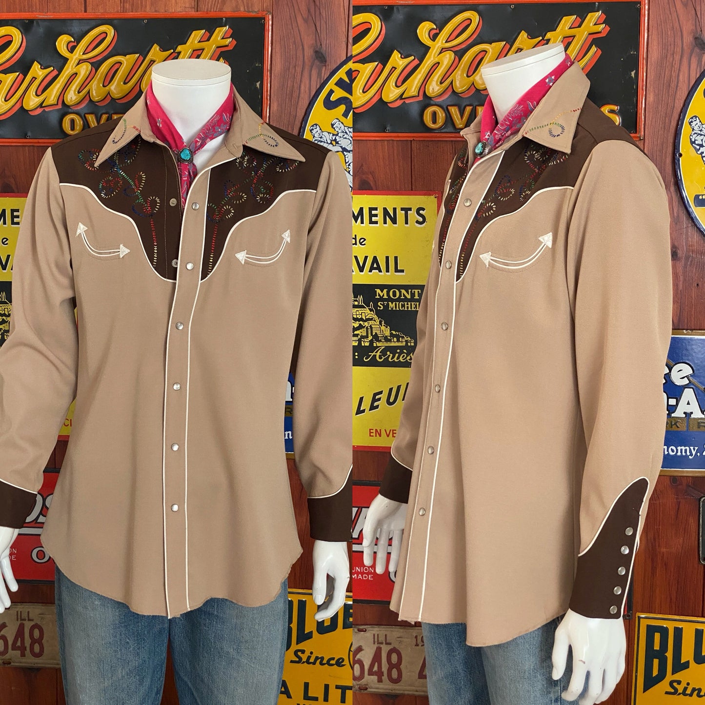 Size Medium. Vintage 70s embroidered H Bar C western shirt
