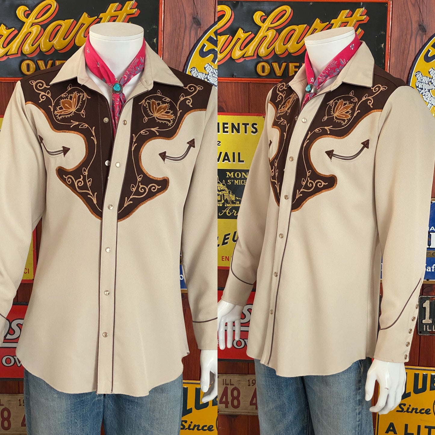 Vintage 70s embroidered H Bar C western shirt, size Medium - Classic Western style with retro charm and unique craftsmanship.