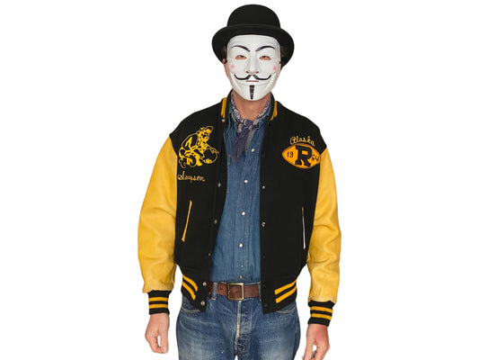 Vintage 1964 varsity jacket from Wainwright, Alaska, size 44 - front view.