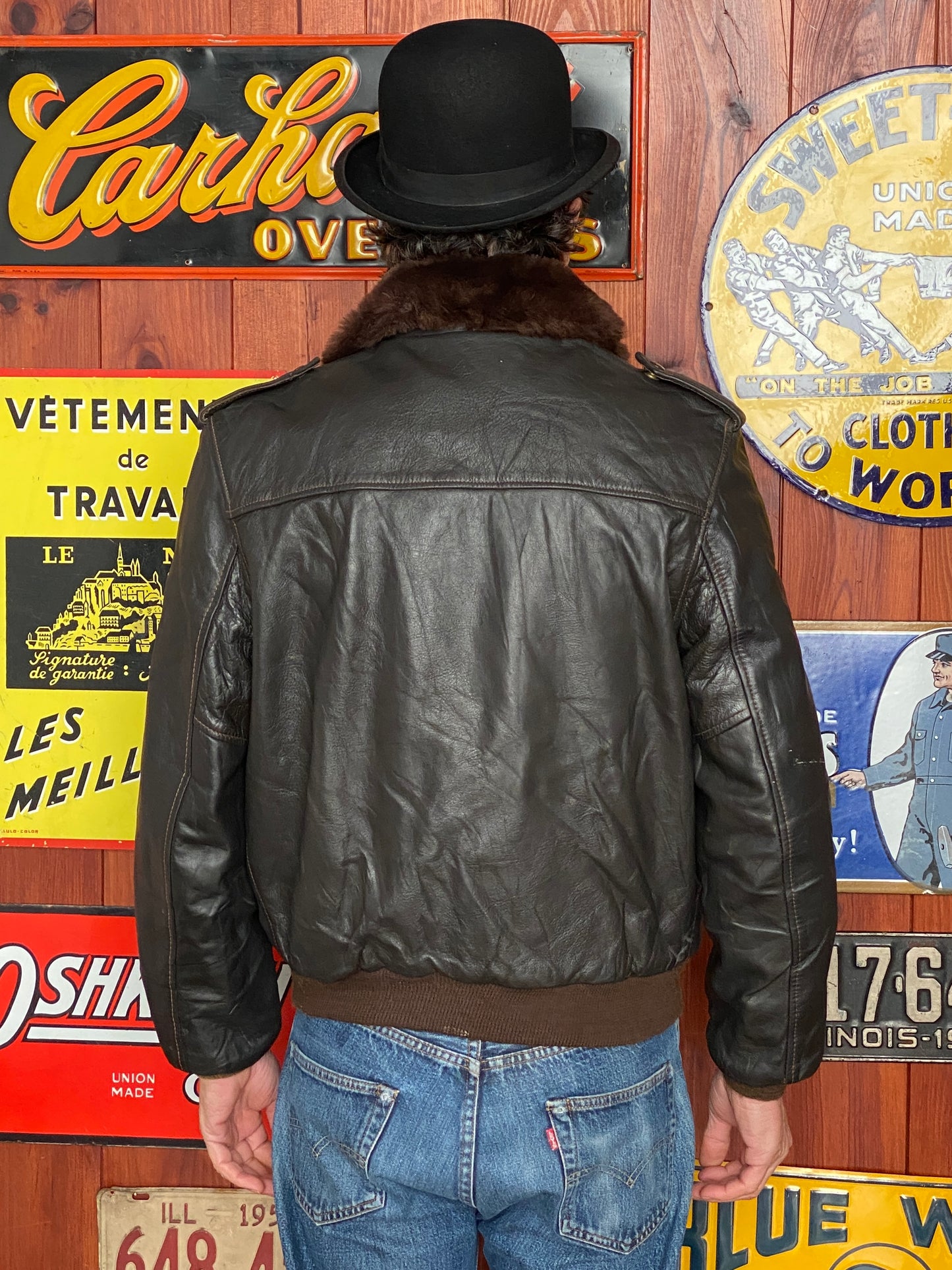 Vintage leather bomber flight jacket made in the USA, size 42 - Classic Aviator G-1 style with superior craftsmanship.