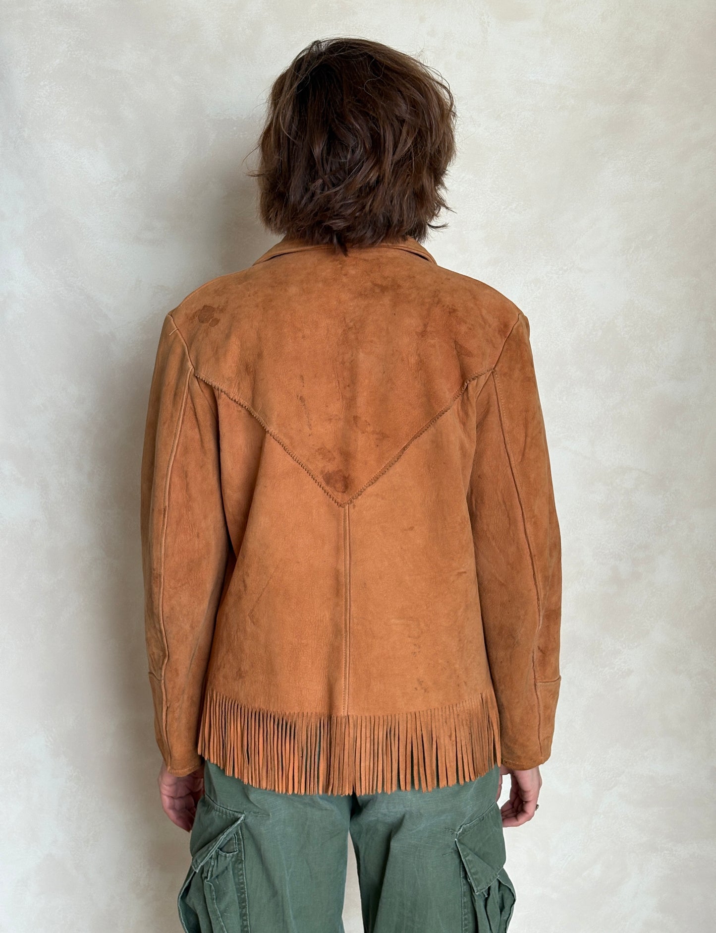 60s Distress women western suede fringe jacket Size 38US
