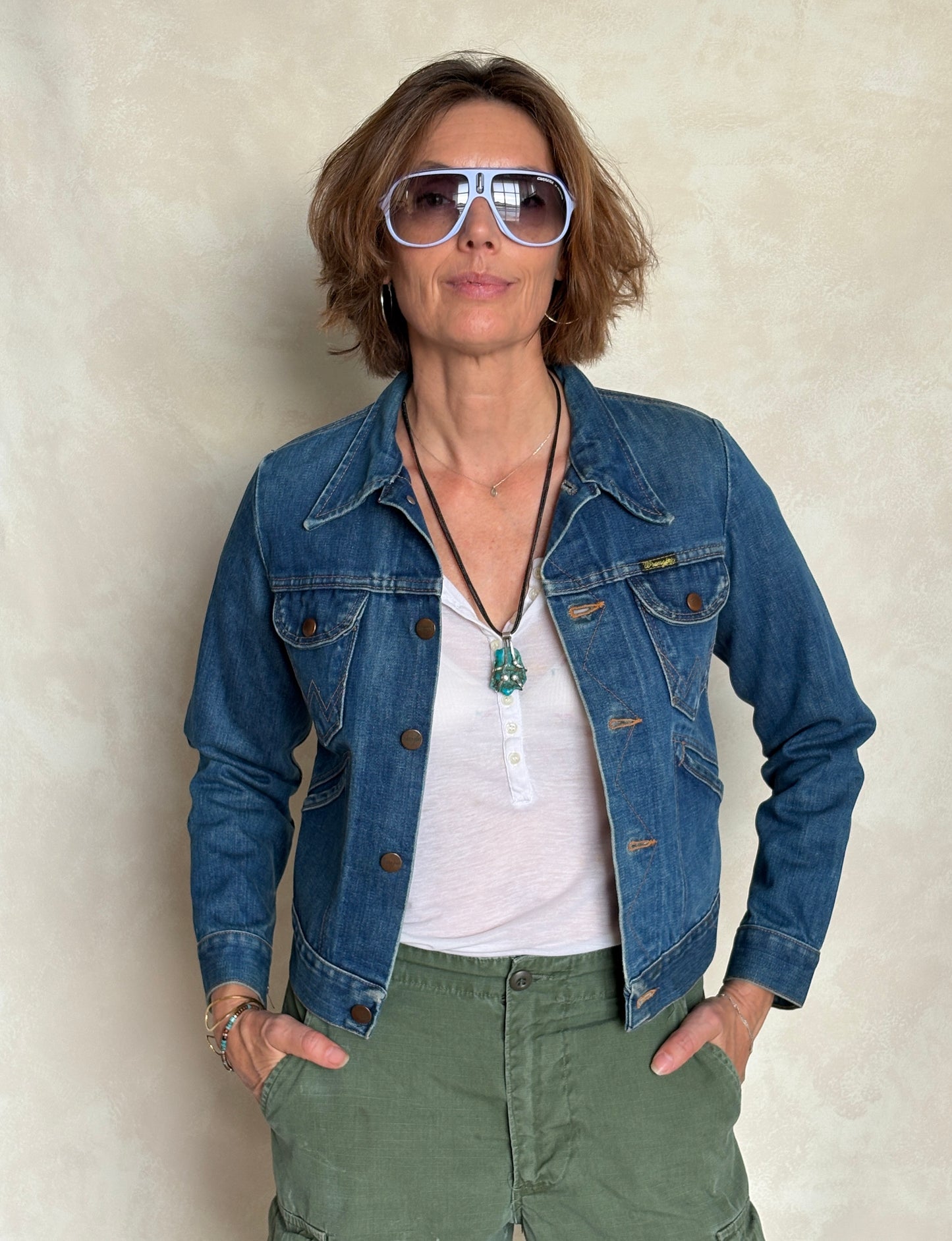 Size 16 . Vintage 70s Wrangler Denim Jacket – 4 Pockets – Made in USA