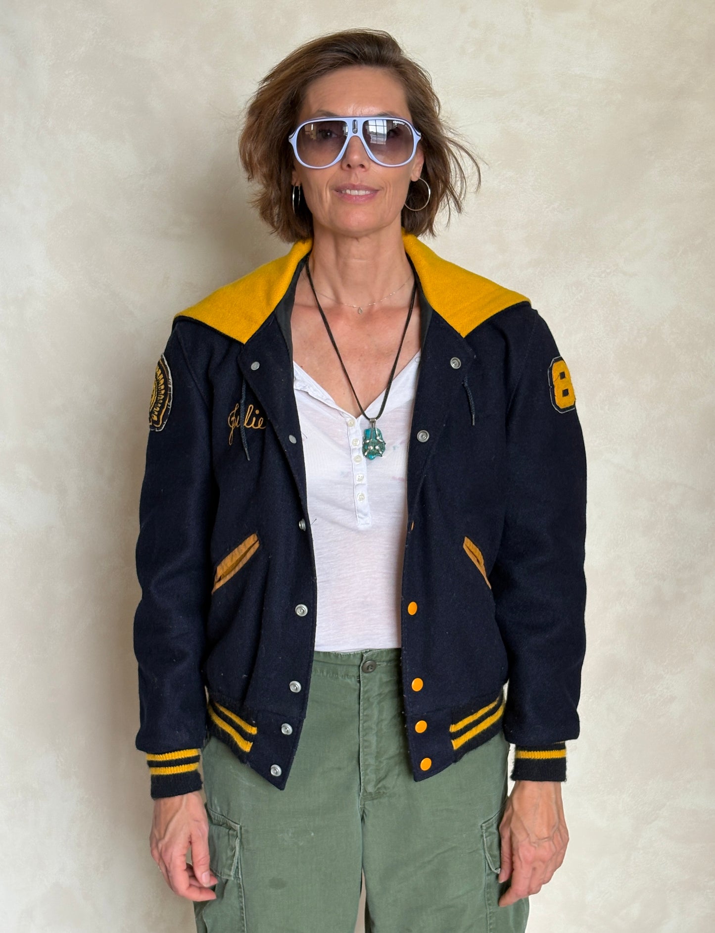 Large. Vintage 60s Varsity wool and leather jacket Made in USA