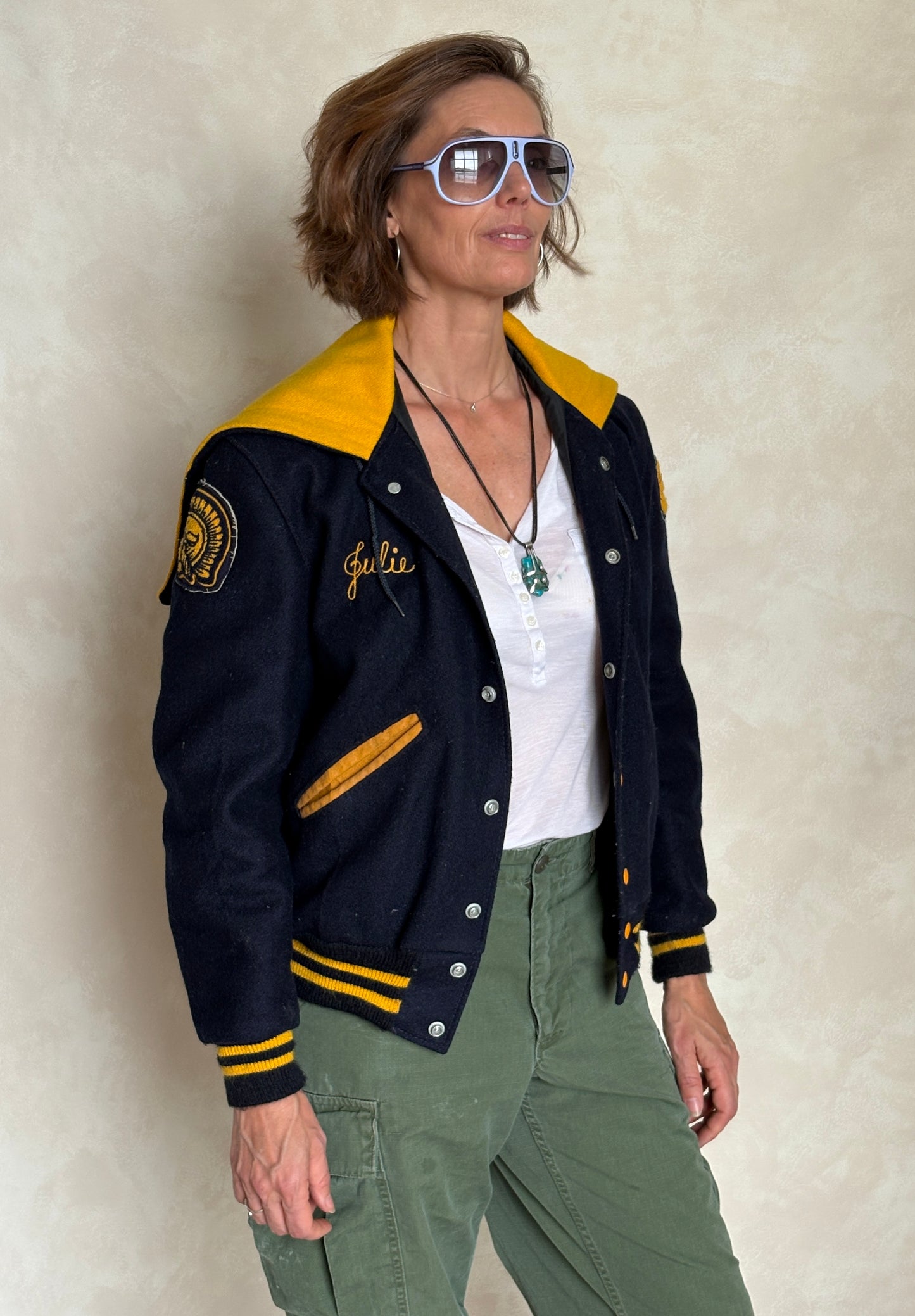 Large. Vintage 60s Varsity wool and leather jacket Made in USA