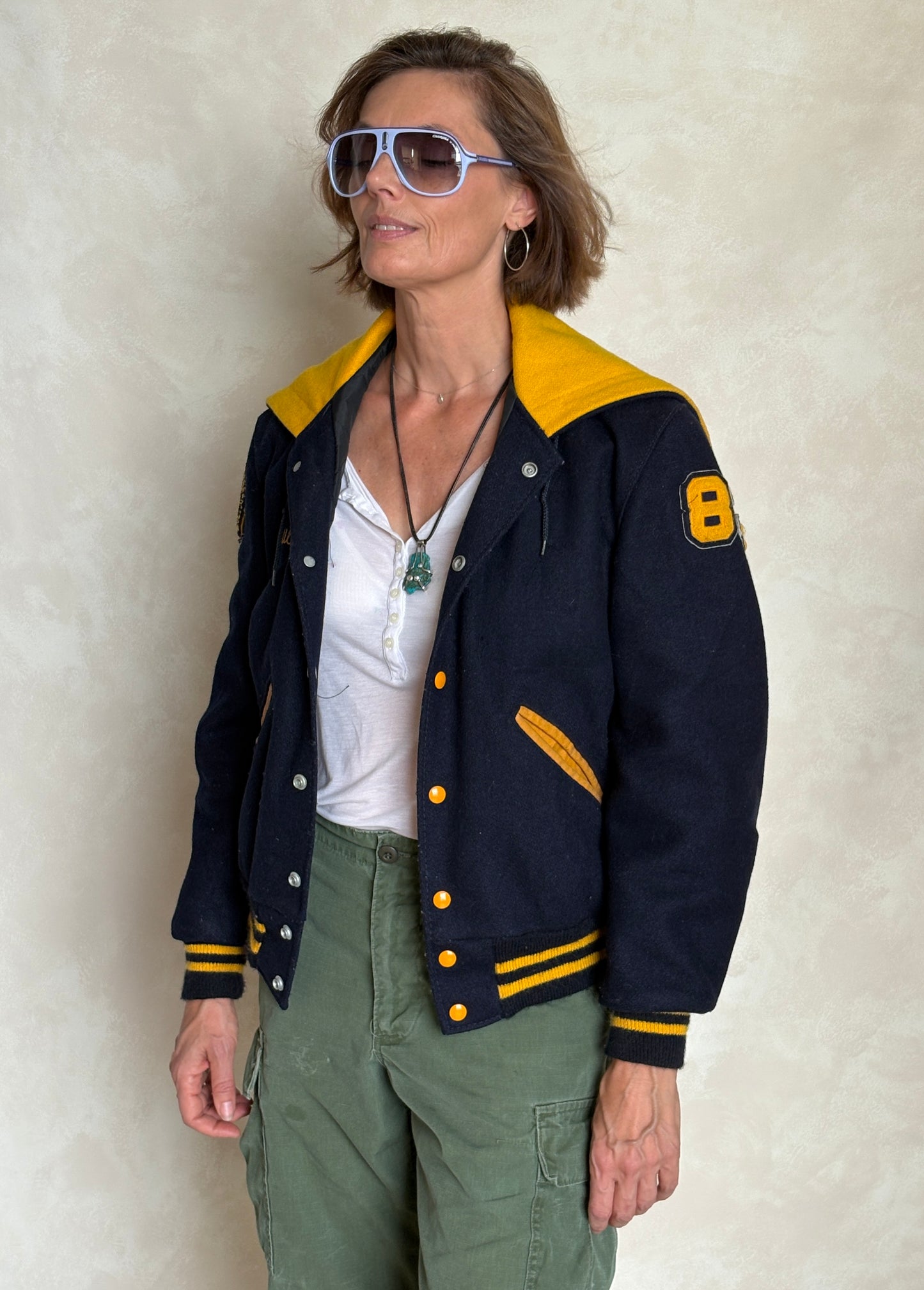 Large. Vintage 60s Varsity wool and leather jacket Made in USA