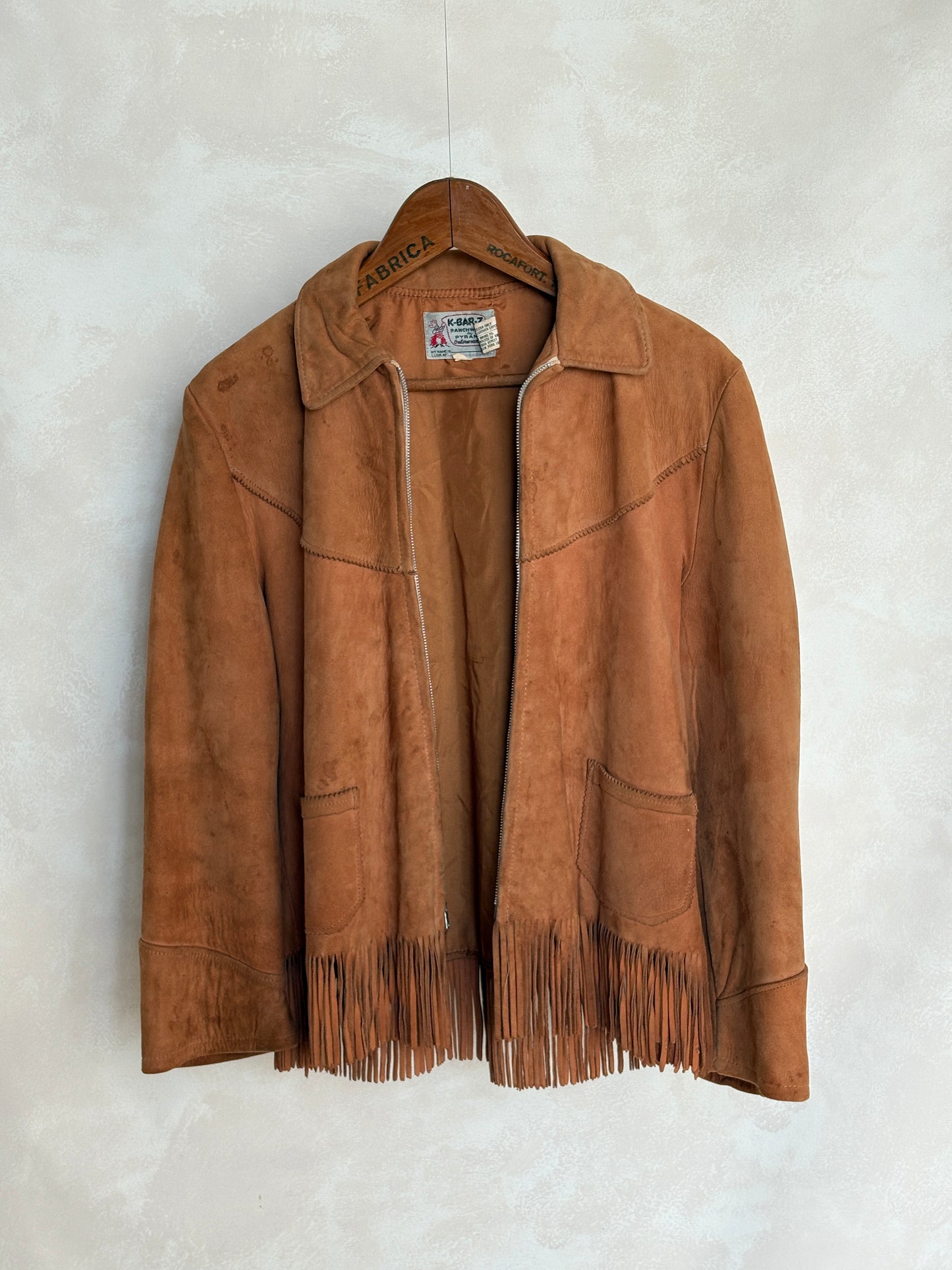 60s Distress women western suede fringe jacket Size 38US