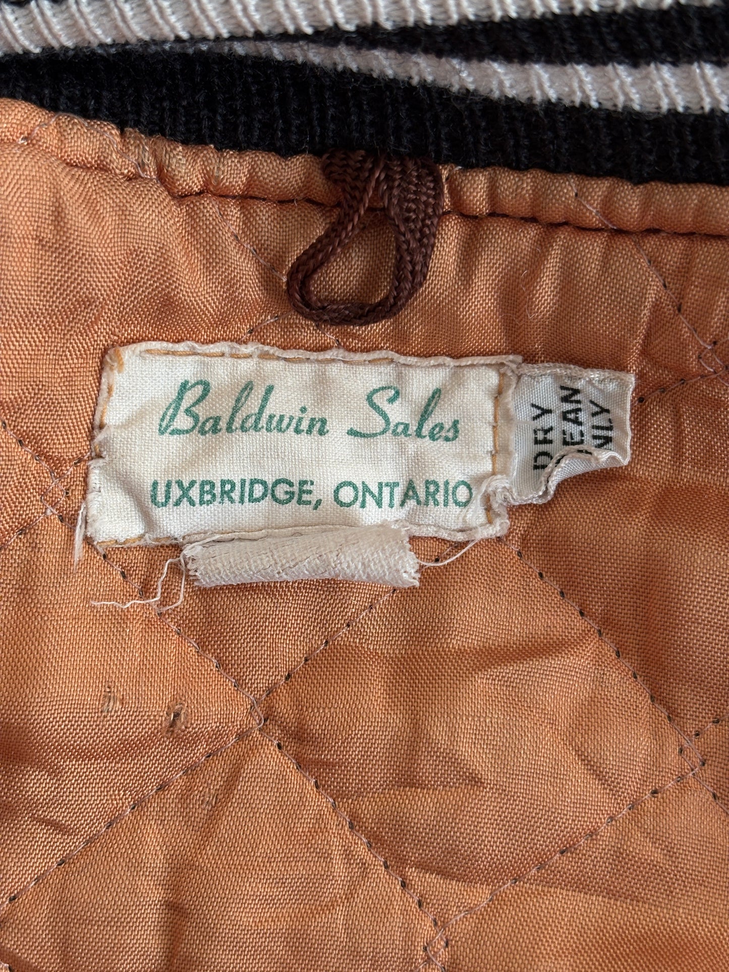 Size 34US / 44EU. Corduroy 70s varsity hockey jacket Made in Canada