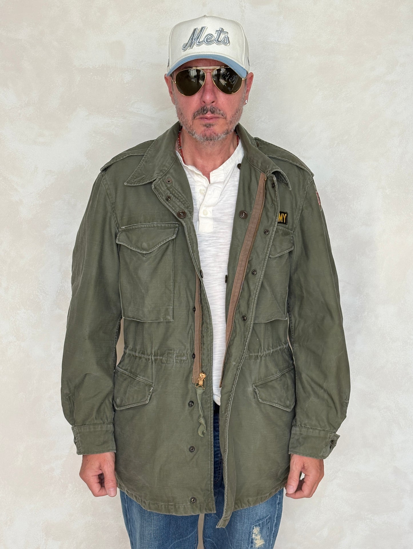 Med Long. Authentic 5th Army Vintage US Army M-51 OG-107 jacket. Military