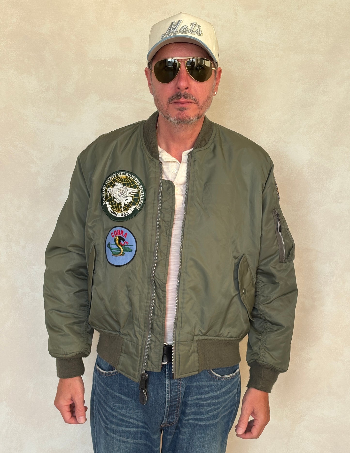 Large . Patched  MA1 jacket, flying intermediate  type MA-1 Made in USA