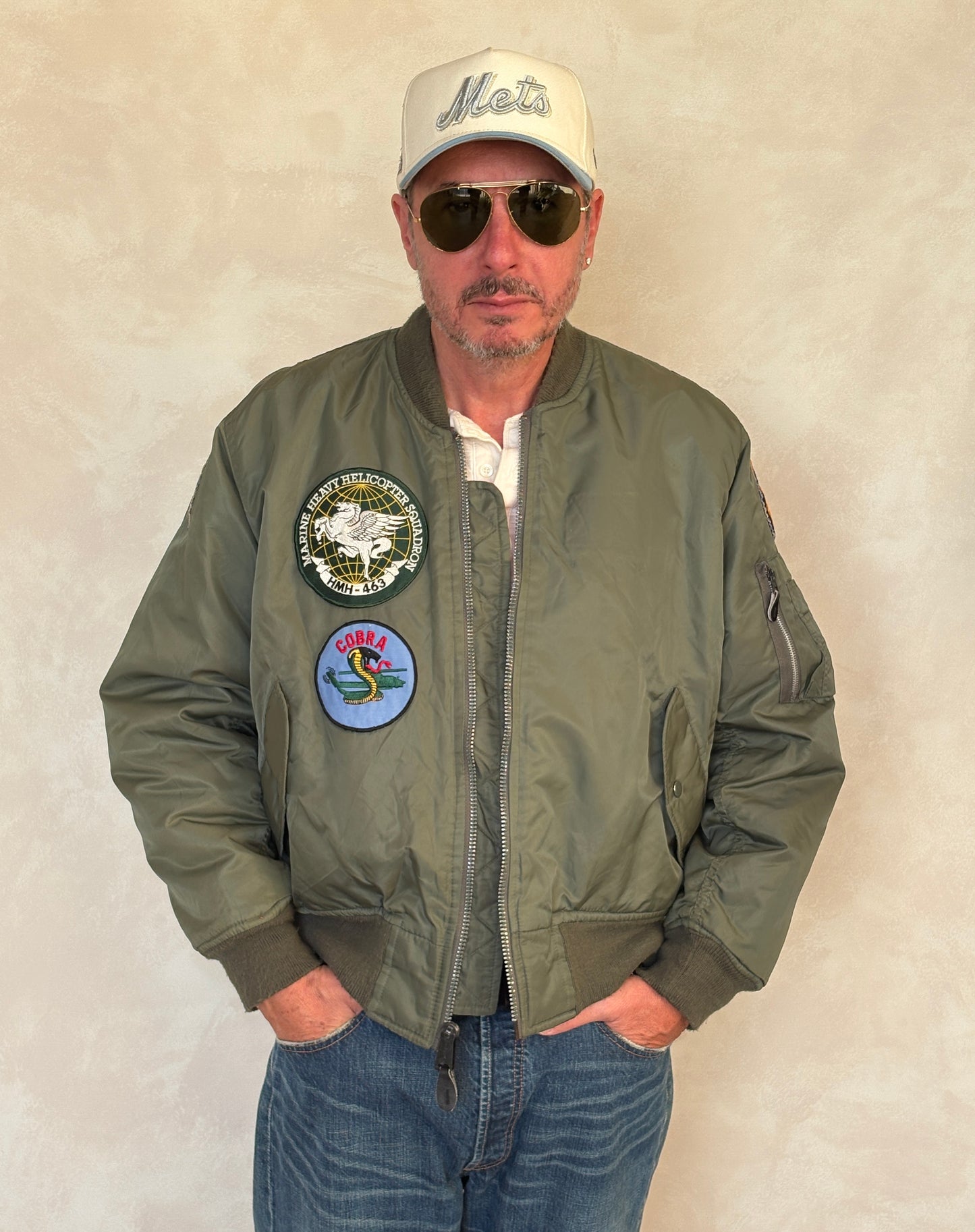 Large . Patched  MA1 jacket, flying intermediate  type MA-1 Made in USA