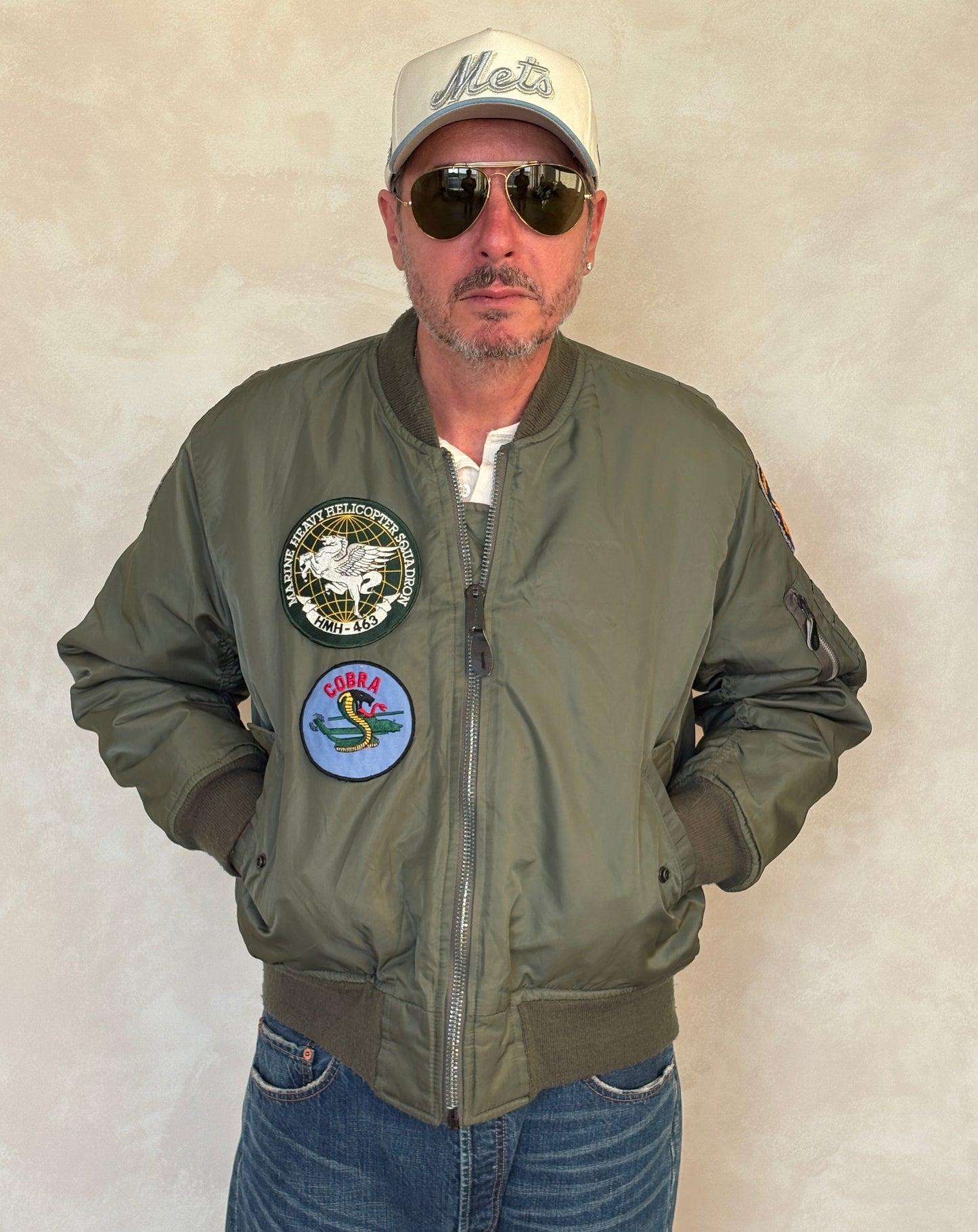 Large . Patched  MA1 jacket, flying intermediate  type MA-1 Made in USA