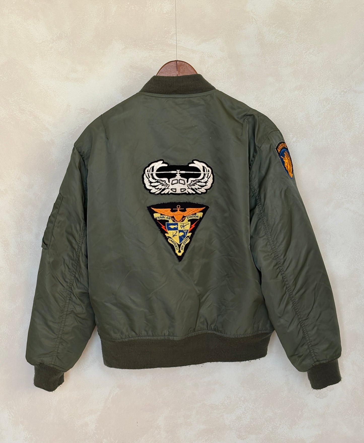 Large . Patched  MA1 jacket, flying intermediate  type MA-1 Made in USA