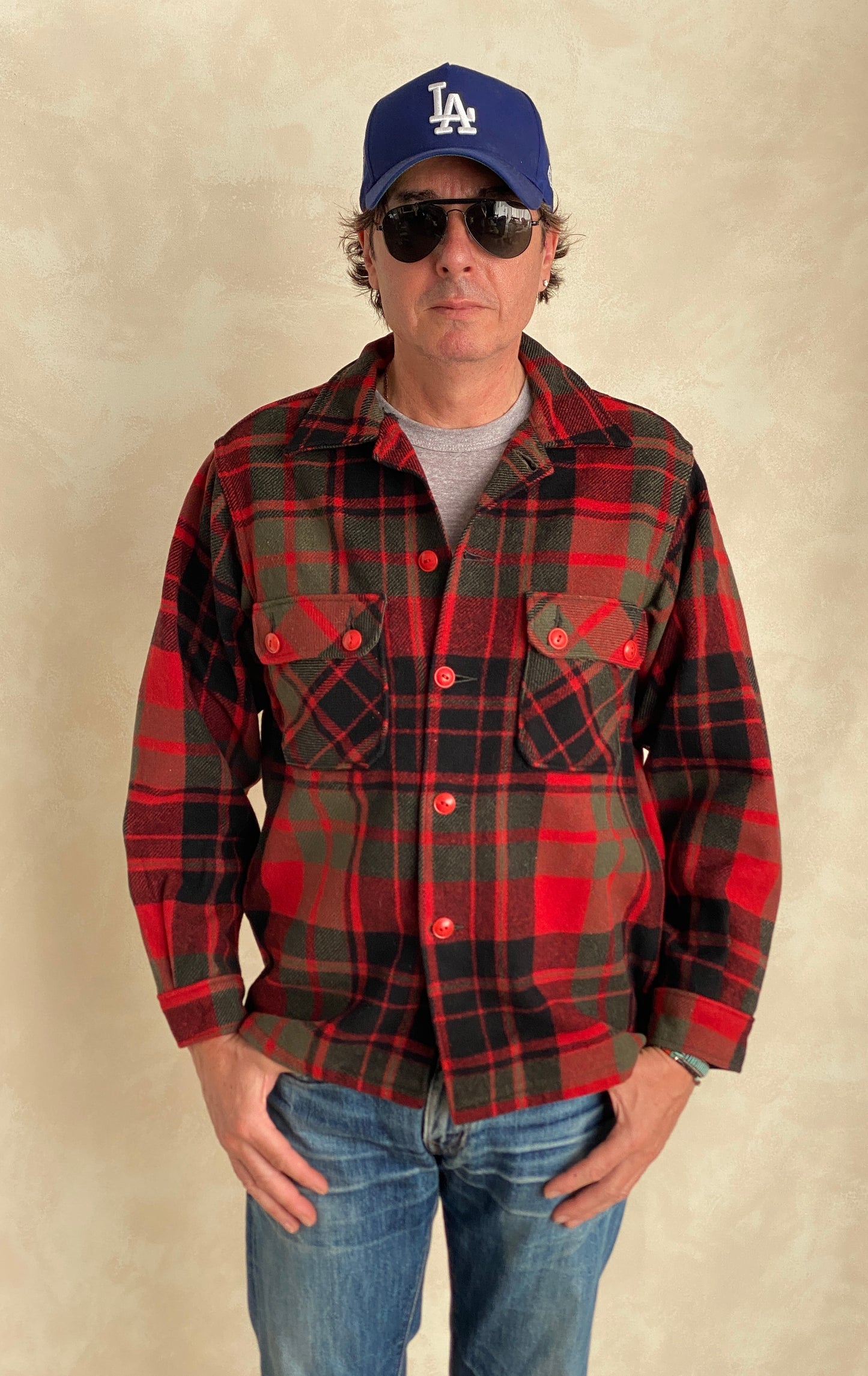 Medium Vintage 50s Woolrich plaid wool shirt made in USA