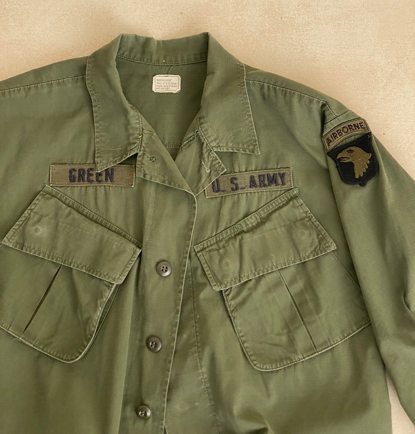 Med Short. Authentic 1970 US Army Vintage Vietnam  jungle jacket..