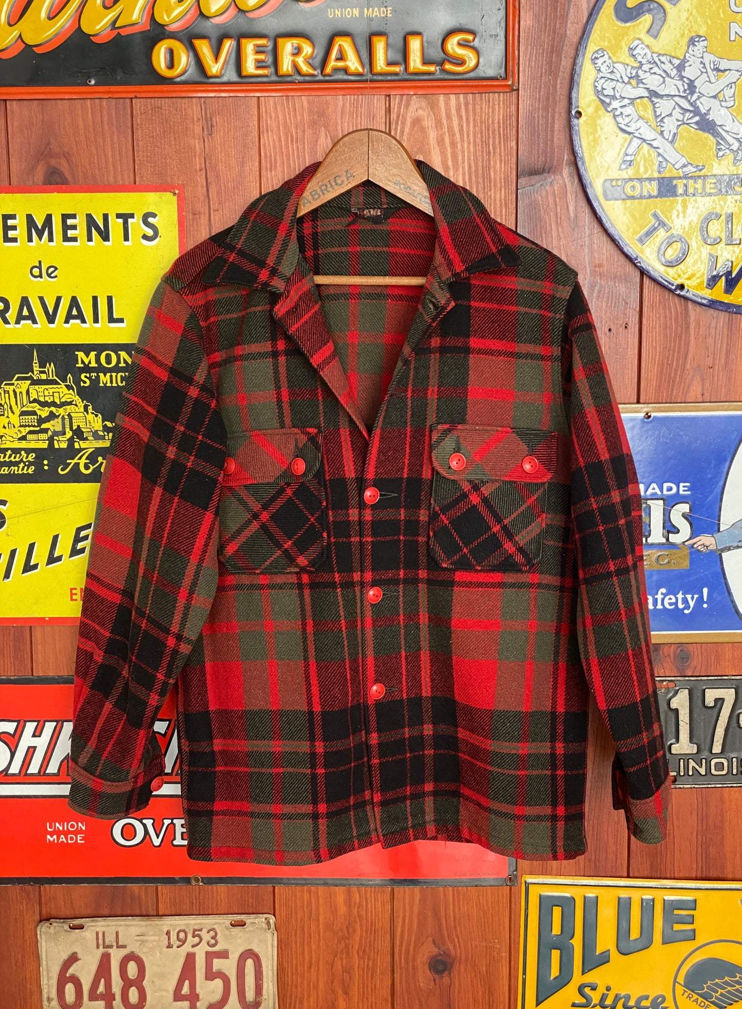 Medium Vintage 50s Woolrich plaid wool shirt made in USA