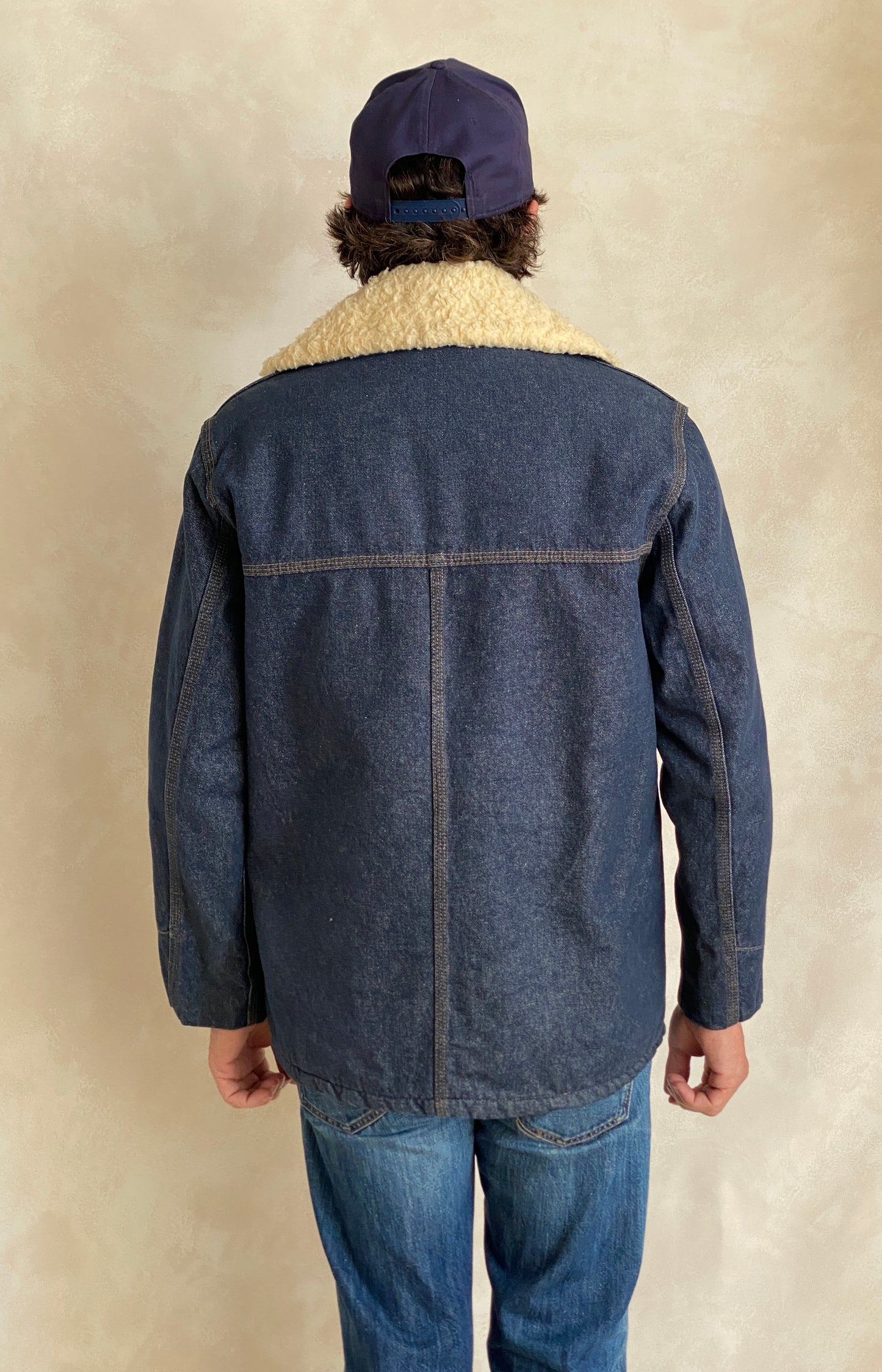 Medium Size Vintage Montgomery Ward Denim Fleece Barn Coat Chore Jacket, Made in USA - Classic Workwear Collectible