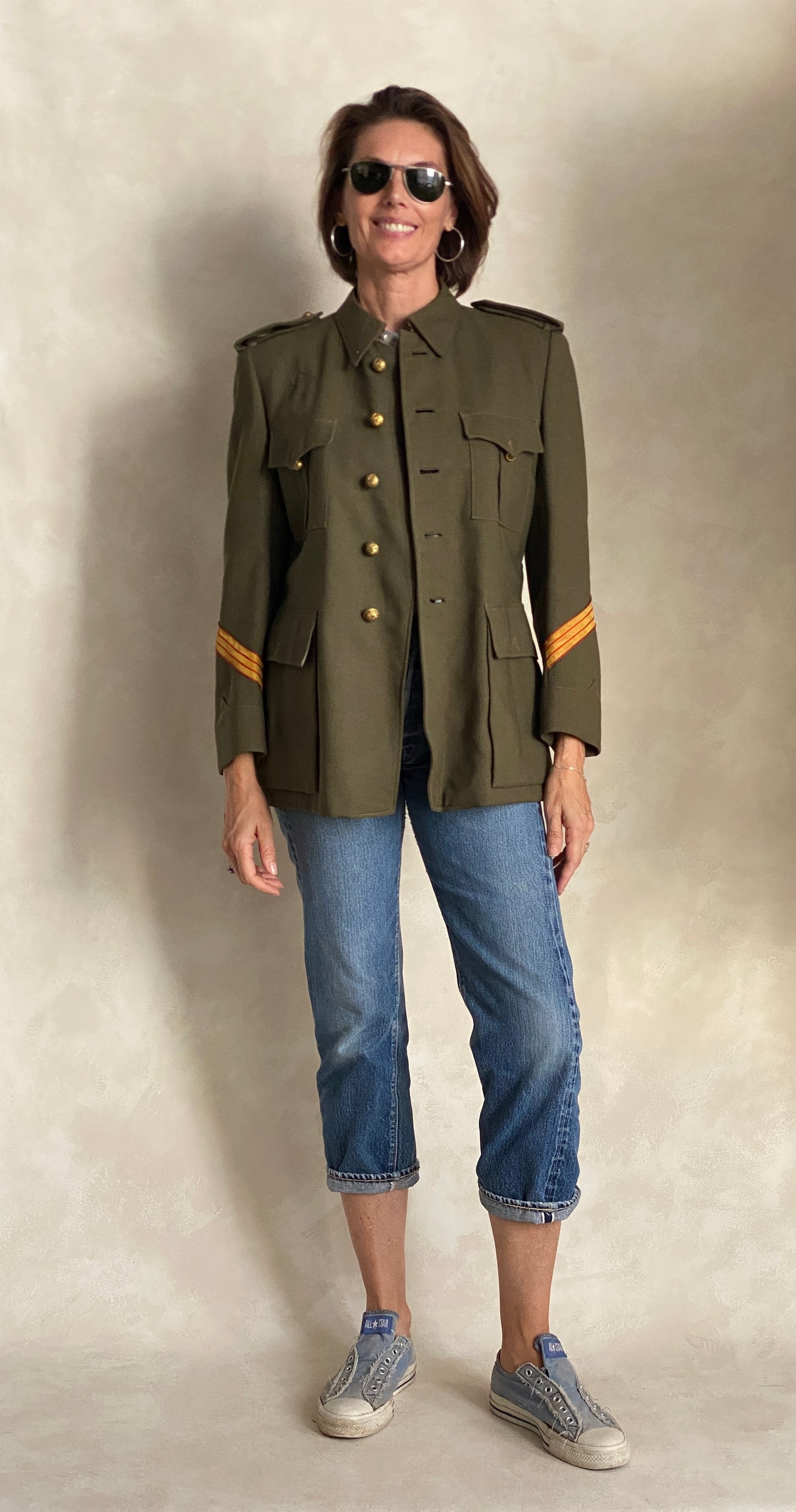 Small. Authentic 50s Vintage Spanish military uniform jacket