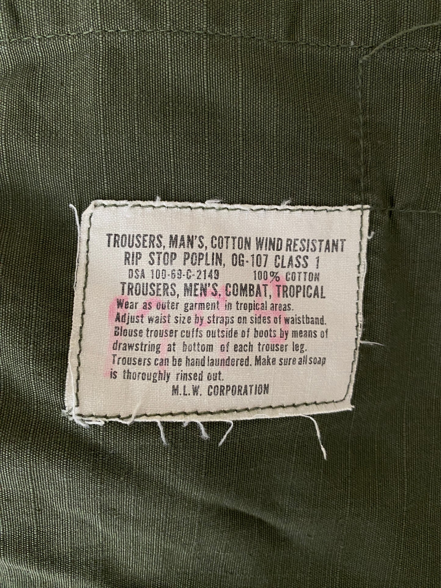 Small Short . 1969 Authentic US Army Vietnam war era OG-107 jungle pants. Fit 27 To 31 USA