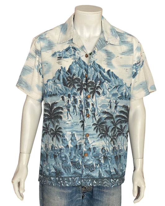 Large vintage 70s Hawaiian thin cotton shirt - retro island style.