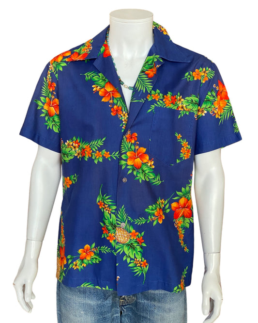Large vintage 80s Hawaiian cotton shirt made in Hawaii - retro island style.