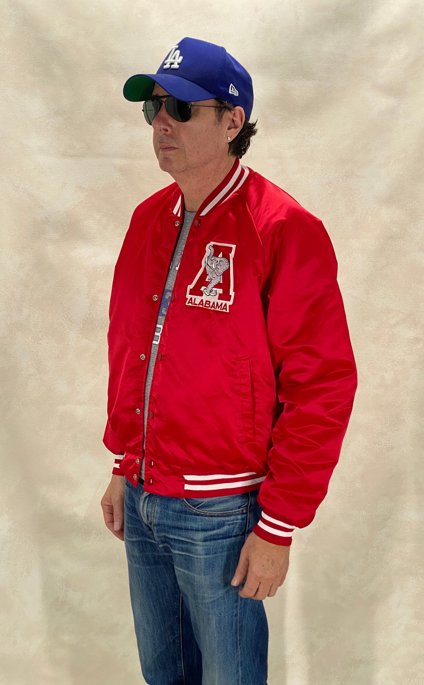 Size Large. Alabama Crimson Tide Vintage 80s Satin Varsity Jacket by Chalk Line – Made in USA