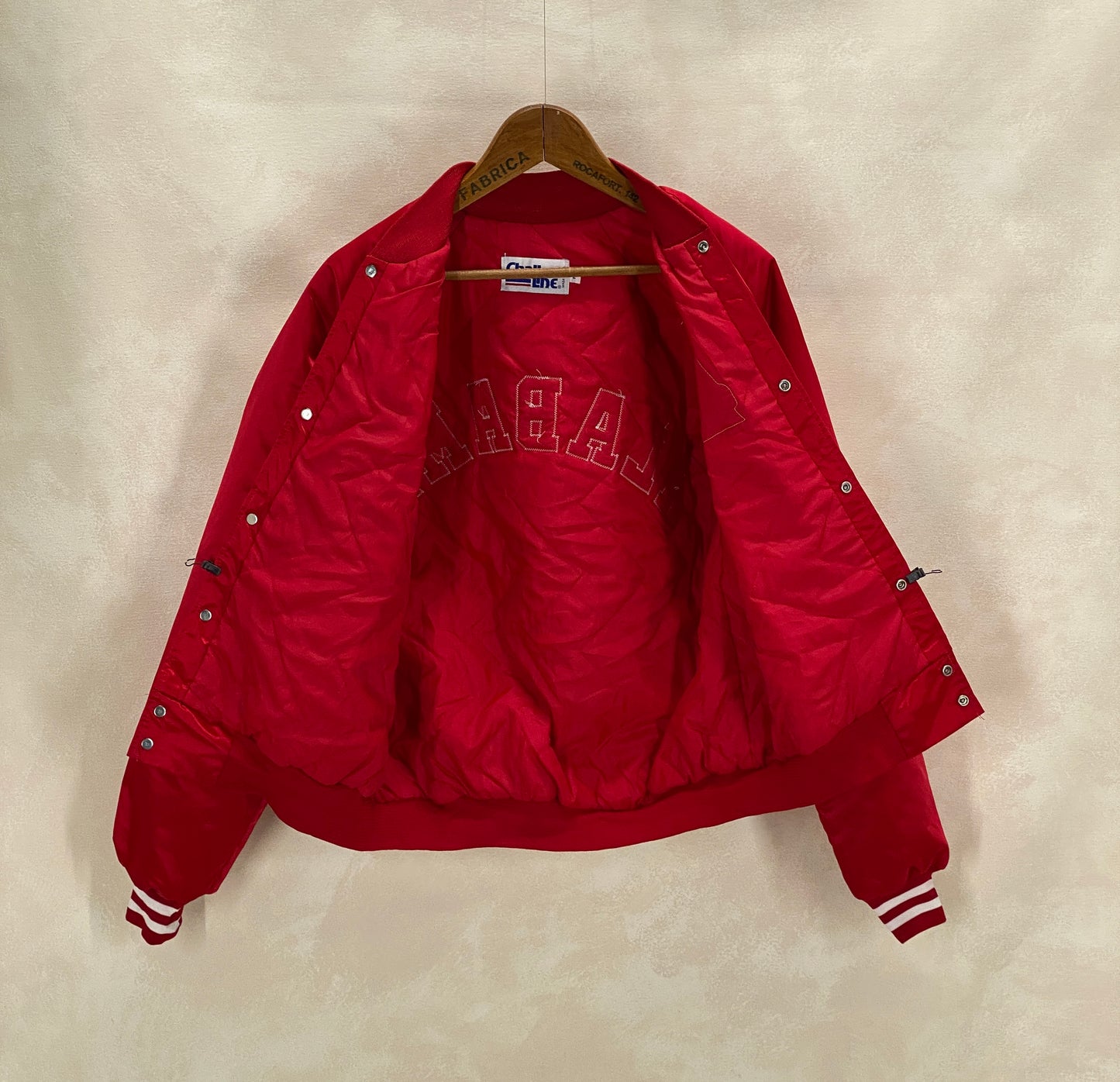 Size Large. Alabama Crimson Tide Vintage 80s Satin Varsity Jacket by Chalk Line – Made in USA