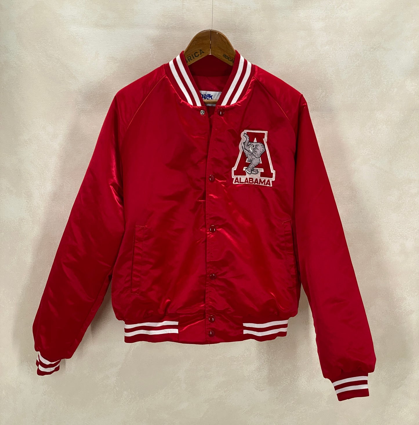 Size Large. Alabama Crimson Tide Vintage 80s Satin Varsity Jacket by Chalk Line – Made in USA