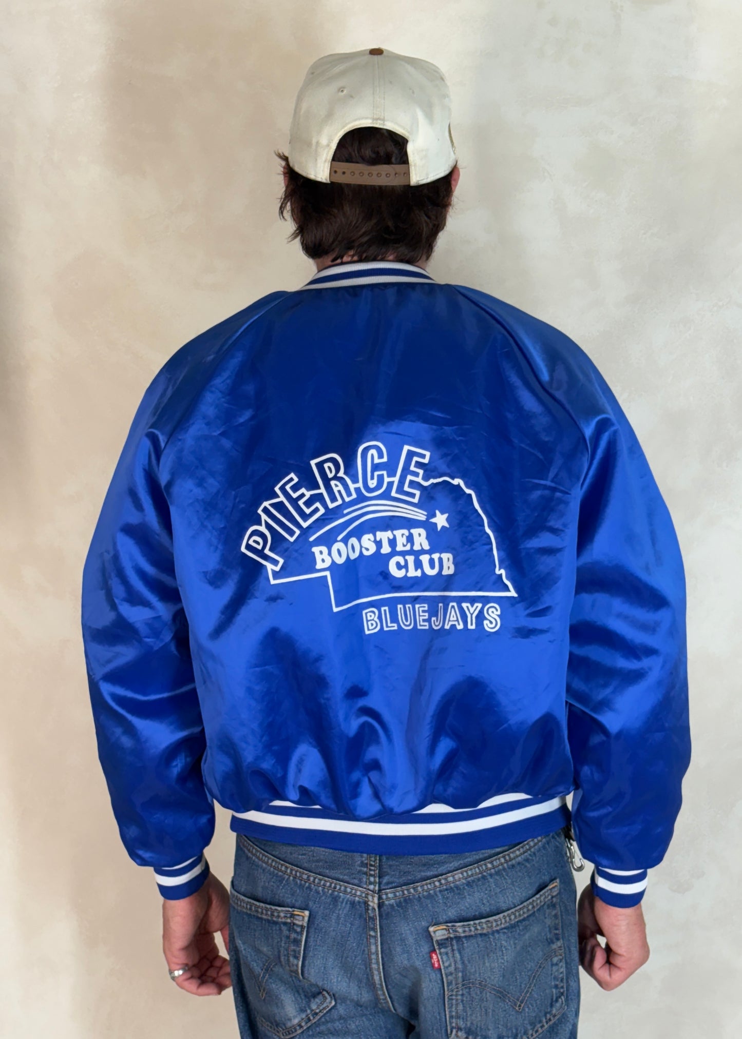 Size Med. Vintage 80s  Bluejays booster club  Satin Jacket made by King Louie In the USA