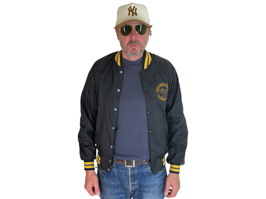 Size Small. Vintage black Satin Jacket Made In USA