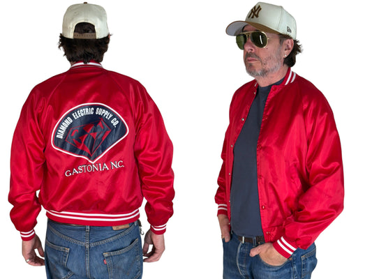 Size Small. Vintage 80s Red Satin Jacket Made In USA