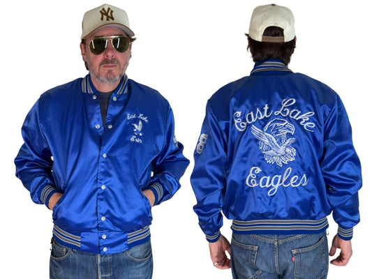 Size Med. Vintage  embroidered 80s East Lake Eagle Satin Jacket Made In USA by Rennoc