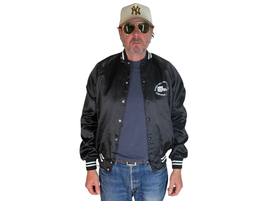 Size Medium. Vintage Black Satin Jacket Made In USA