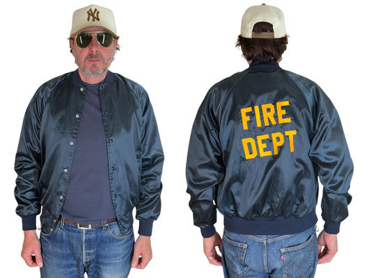 Size Small. Vintage Satin 80s Fire Dept satin Jacket Made In USA