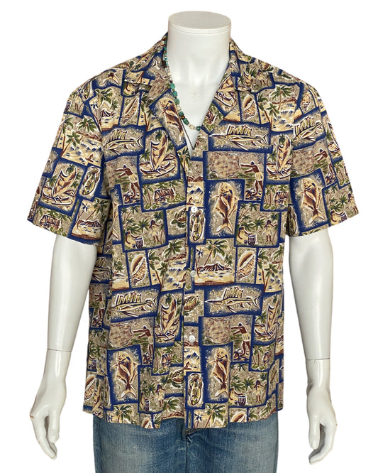 Large vintage 80s Hawaiian thin cotton shirt - retro island style.
