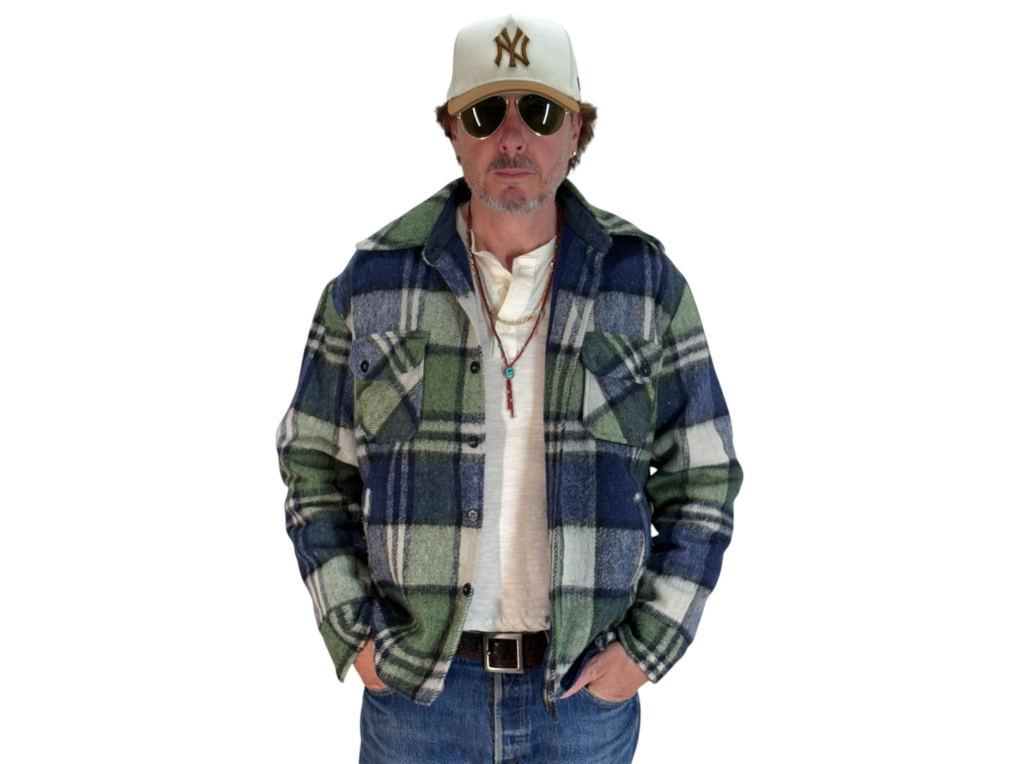Large:  Vintage 70s heavy plaid jacket made by Kingsfield