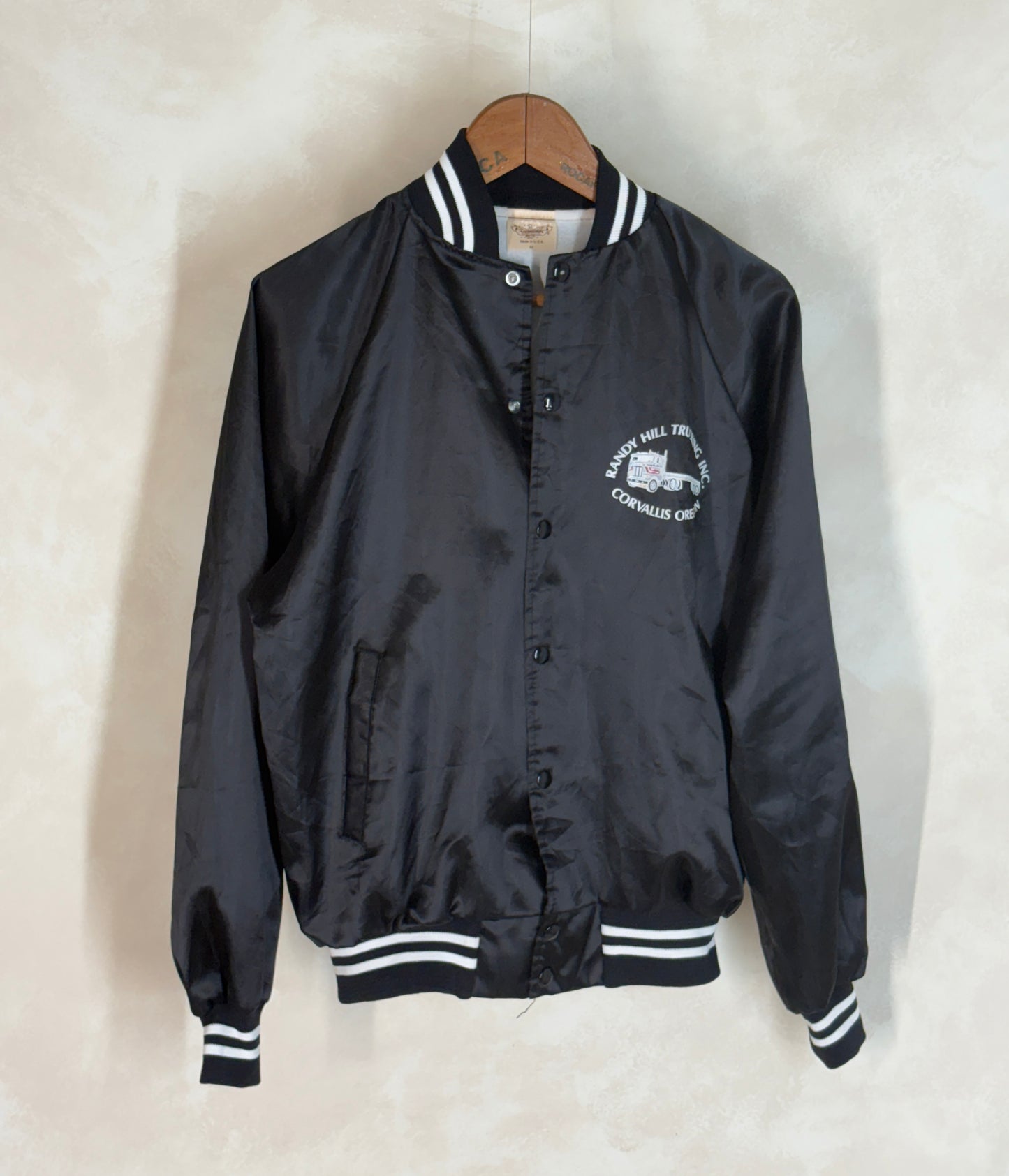 Size Medium. Vintage Black Satin Jacket Made In USA