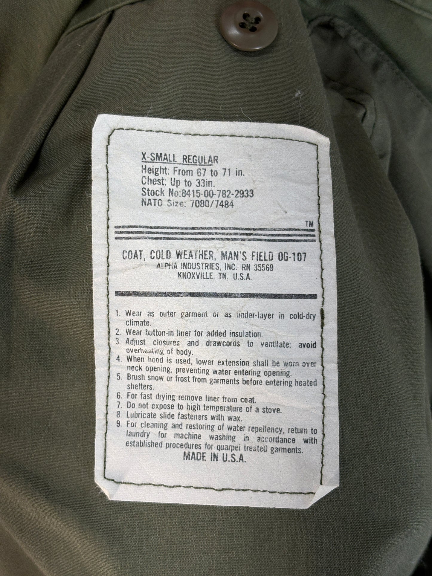 X small . Alpha Industries US M-65 field jacket.  Military
