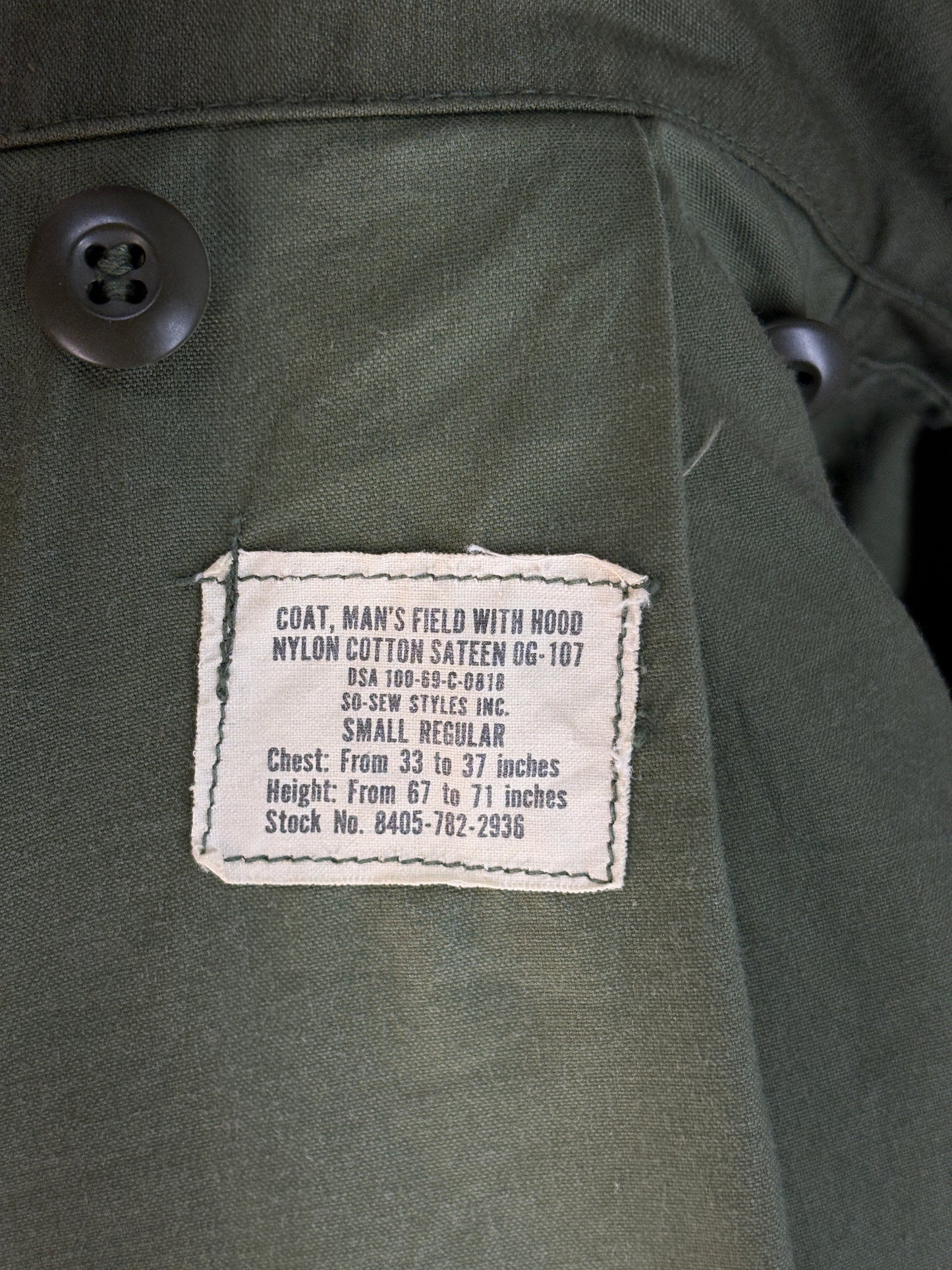 Small Reg. Authentic 1969 US M-65 field jacket Military