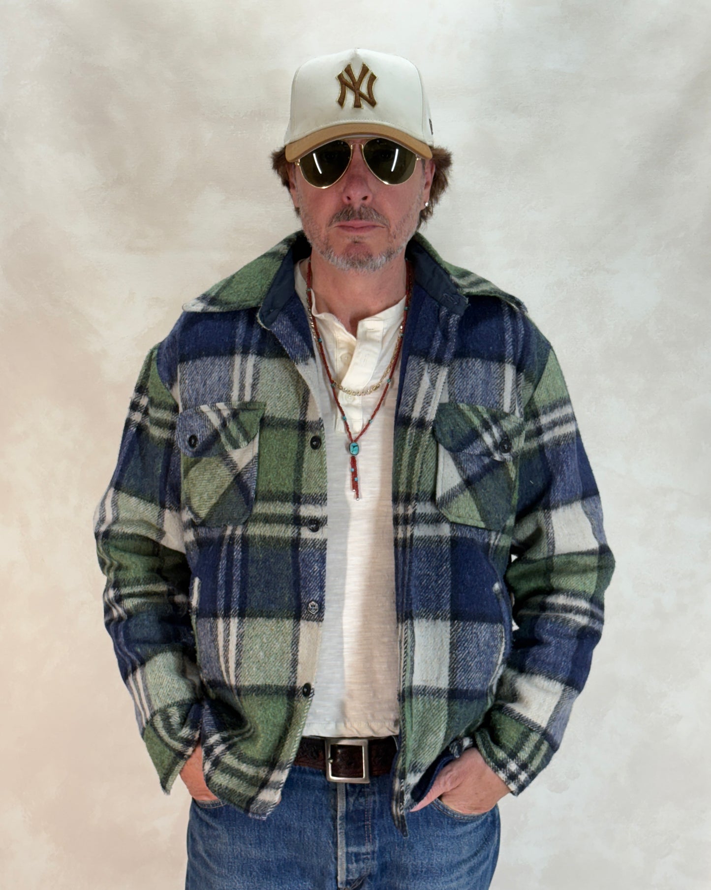 Large:  Vintage 70s heavy plaid jacket made by Kingsfield