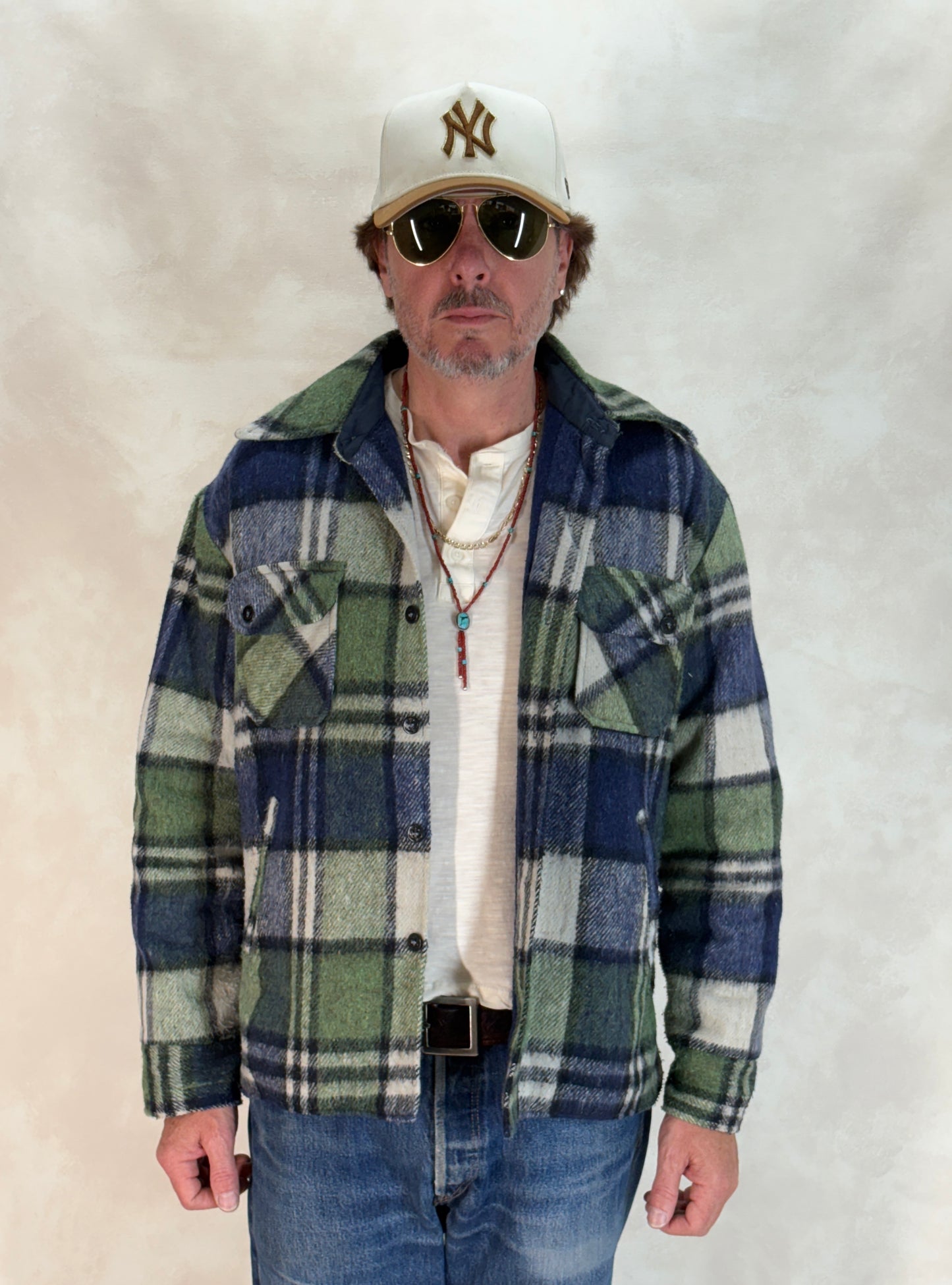 Large:  Vintage 70s heavy plaid jacket made by Kingsfield