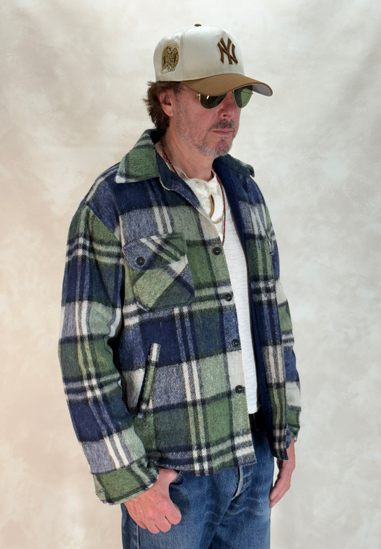 Large:  Vintage 70s heavy plaid jacket made by Kingsfield