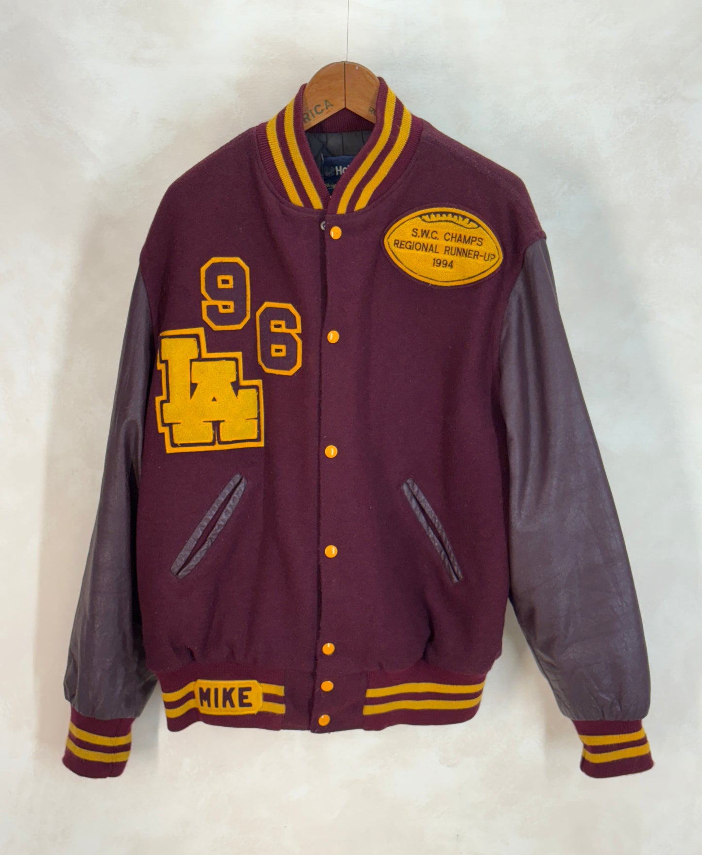 X Large. Vintage 90s Football Varsity wool and leather jacket Made in USA