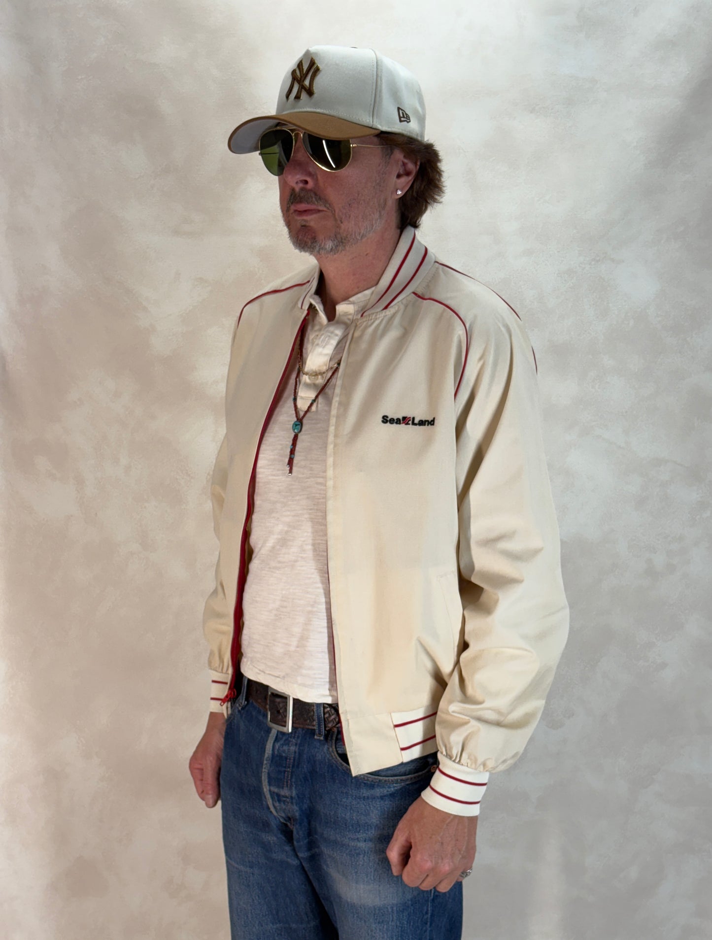 Size Large, Vintage 80s  Lightweight Cotton-Blend Zip Jacket. Made in USA