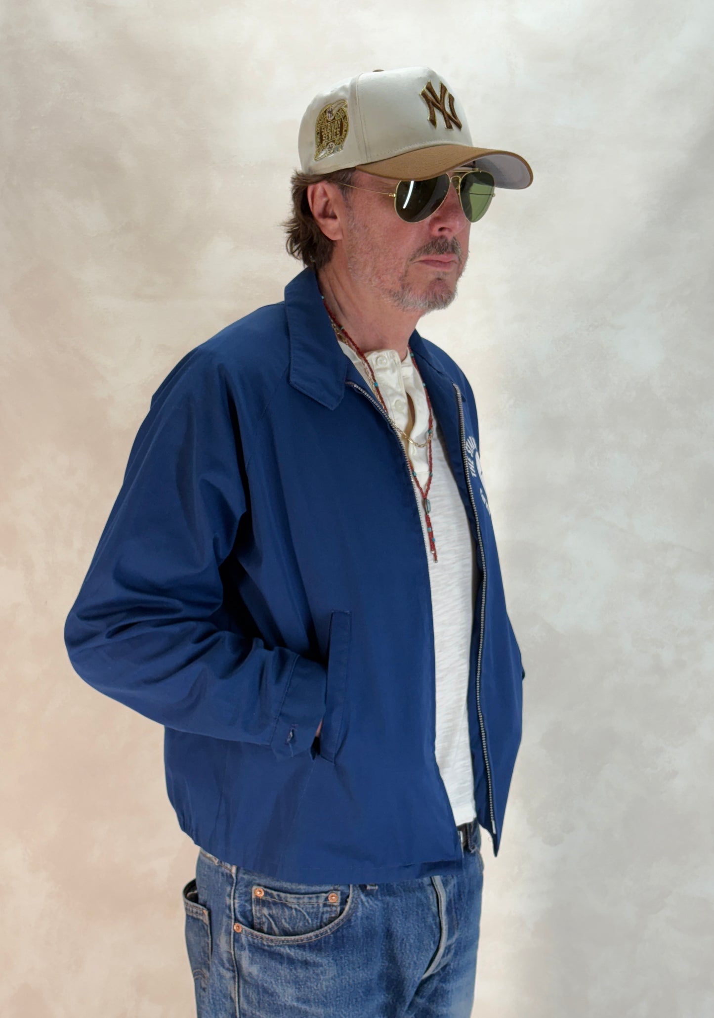Size Med , 70s Vintage Lightweight Cotton-Blend Zip Jacket. Talon zipper