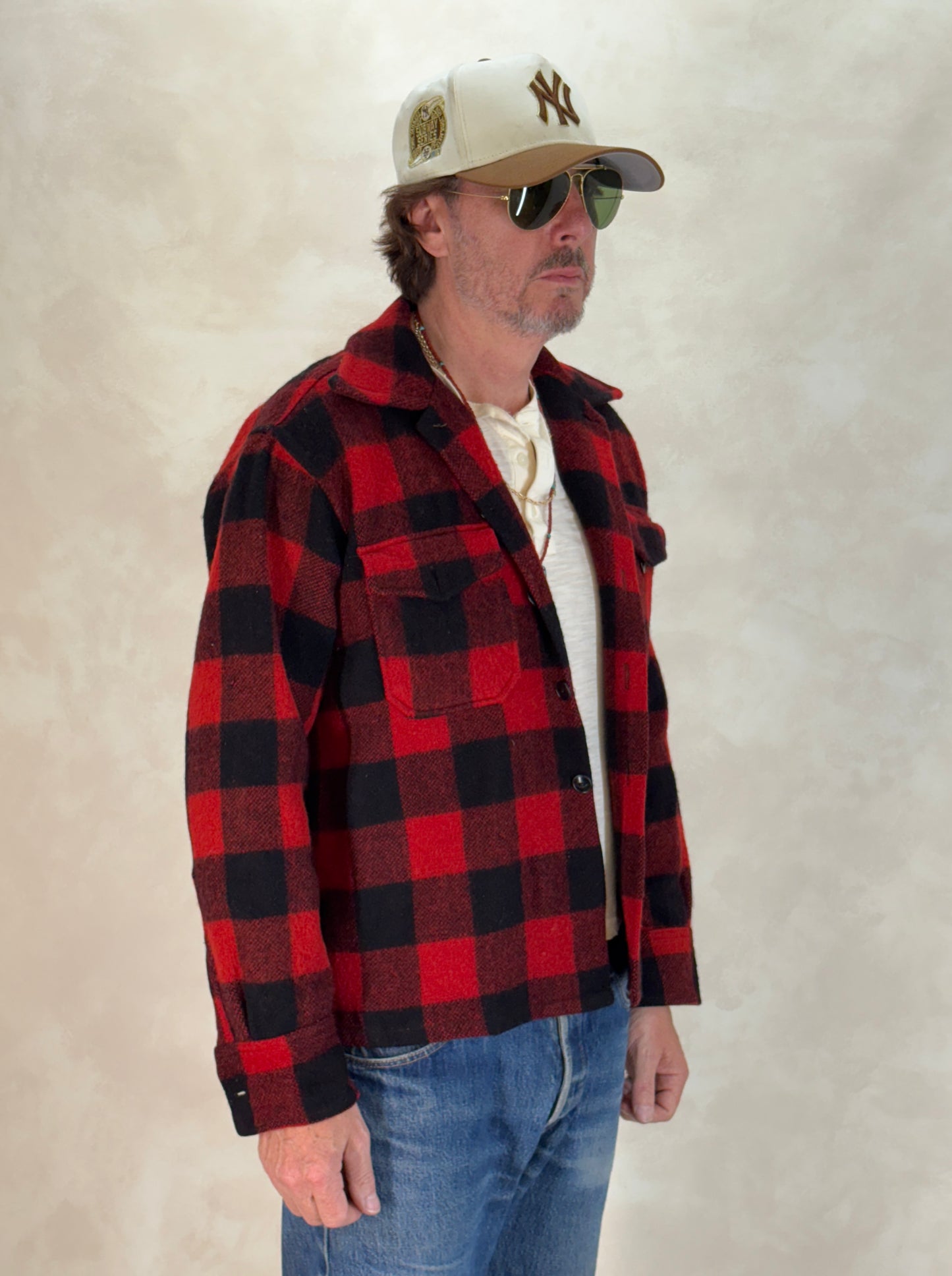Size 40US / 50EU.  Authentic 50s USA-Made Heavyweight Wool Plaid Shirt