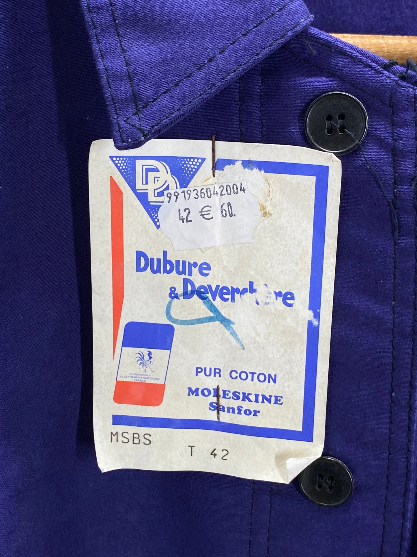 size 42EU.  Vintage French Moleskin jacket. NOS